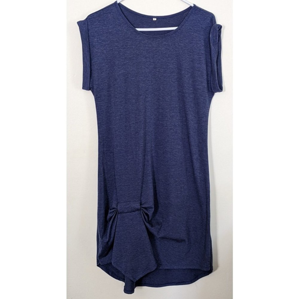 BOGO SALE! Blue T-shirt Dress with Gathered Styling at the Thigh, Size Medium